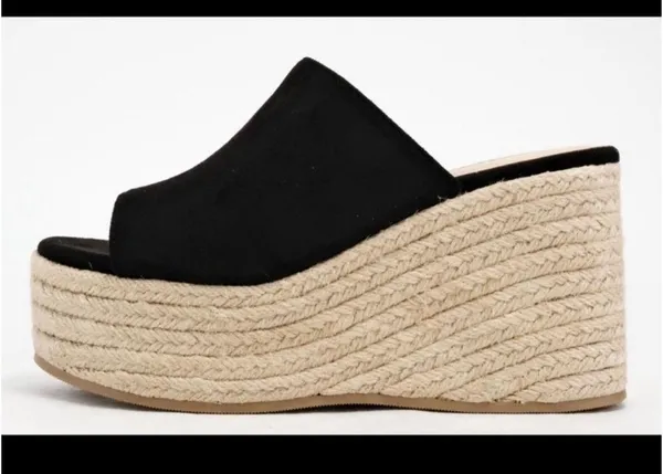 Soda Black Espadrille Wedge Sandal - Image 3