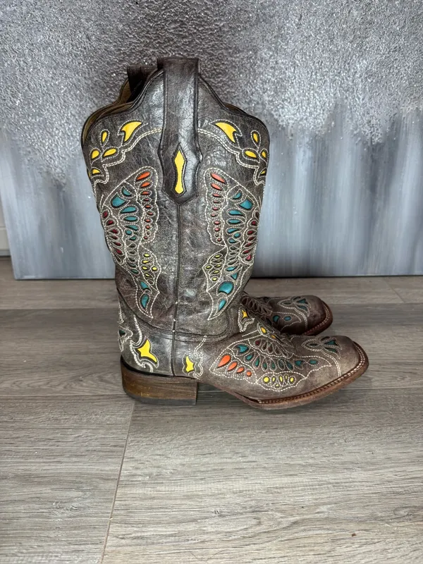 Corral Western Print Yellow Blue Detail Boots - Image 2