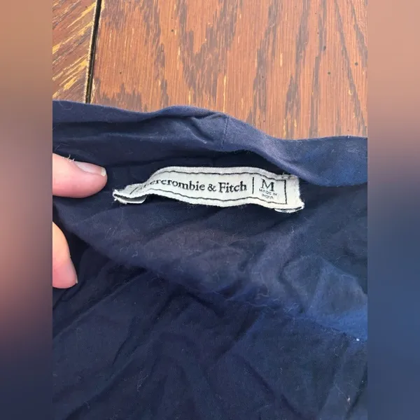 Abercrombie & Fitch Cotton Voile Bow Tie Button Down Top Medium Navy - Image 10