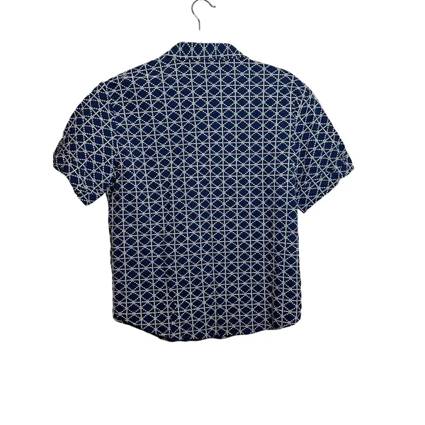 FRNCH PARIS Navy White Geometric Print Short Sleeve Button Up Shirt‎ XS - Image 2