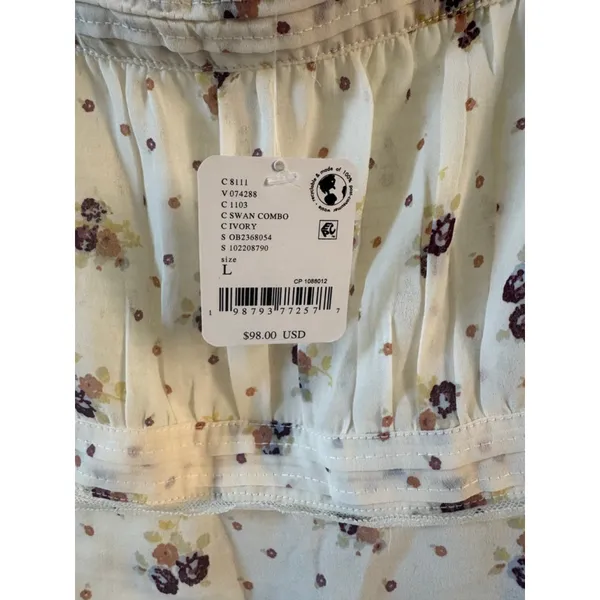 Free People Prairie Field Top Swan Combo NWT Smocked Boho Cottagecore Fairy Sz L - Image 7
