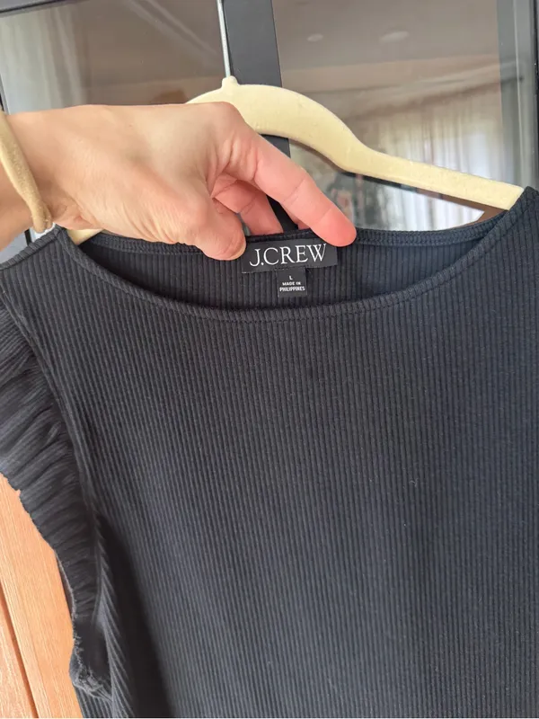J. Crew ribbed ruffle boatneck tank top cotton blend short cap sleeve stretch - Image 6