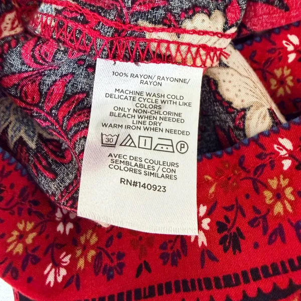 Loft Womens Red Floral Paisley Long Sleeve Tie Cuff Blouse Size M Bohemian - Image 9