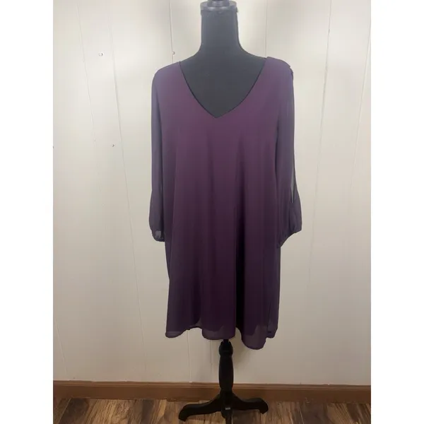 lulus long sleeve knee length dress sheer sleves xl Chiffon Deep Purple - Image 2
