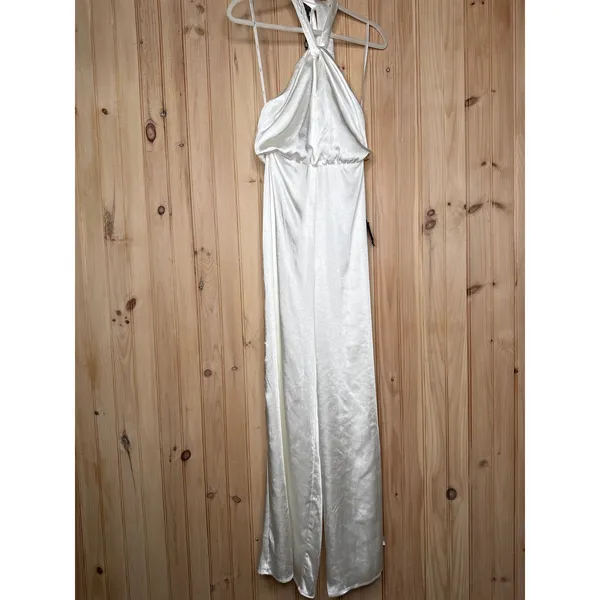 NWT Lulus Adoring Angel Ivory Satin Wide-Leg Halter Jumpsuit Luxurious Soft Sz S - Image 6