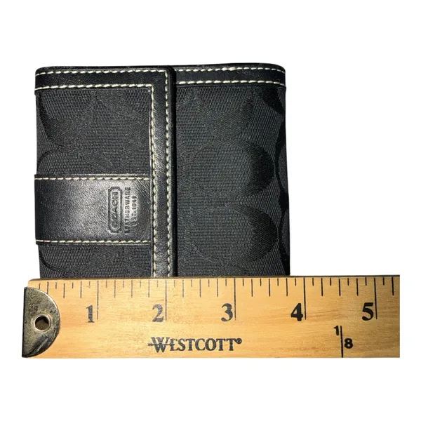 Coach Black Signature Canvas/Leather‎ Compact Flat Wallet - Image 9
