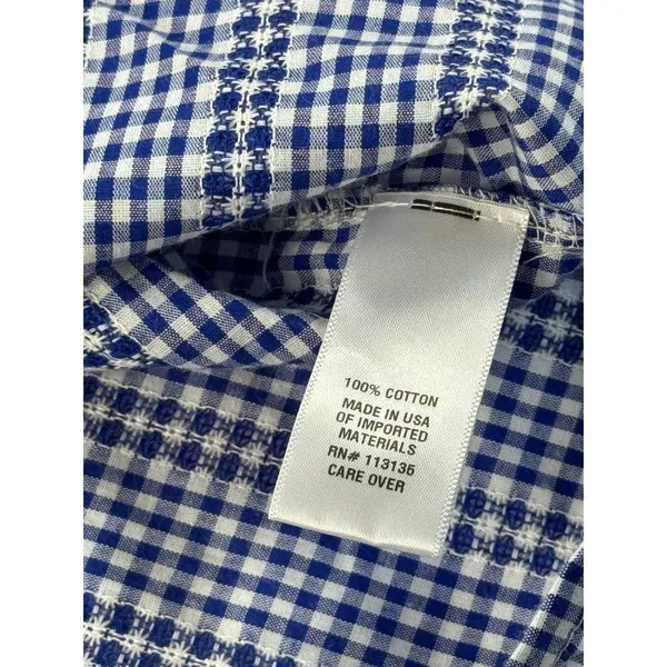 Leo & Nicole Blue‎ Gingham Cotton Blouse 3/4 Puff Sleeve Tie Neck Top Xl NEW - Image 8
