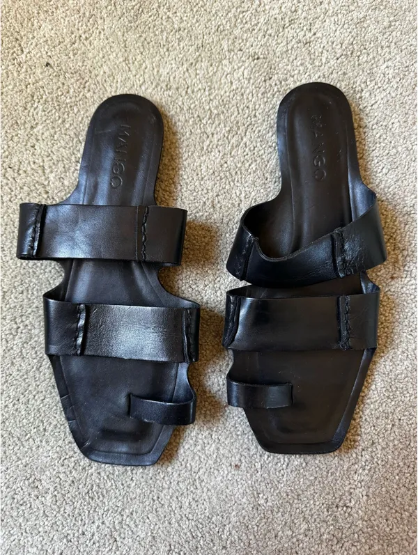 Mango Black Leather Slide Sandals - Image 3