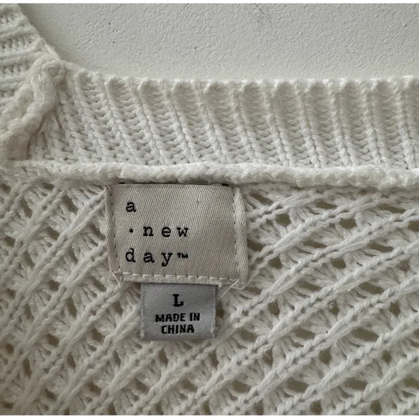 A New Day White V‎ Neck Open Knit Sweater - Image 5