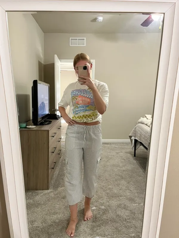 Extra Small White Pinstripe Linen Pants Size XS - Image 4