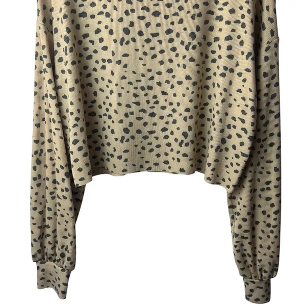 Beach Riot Ava Cropped Sweatshirt Taupe Spot Ribbed Long Sleeve Coastal Chic M - Image 4