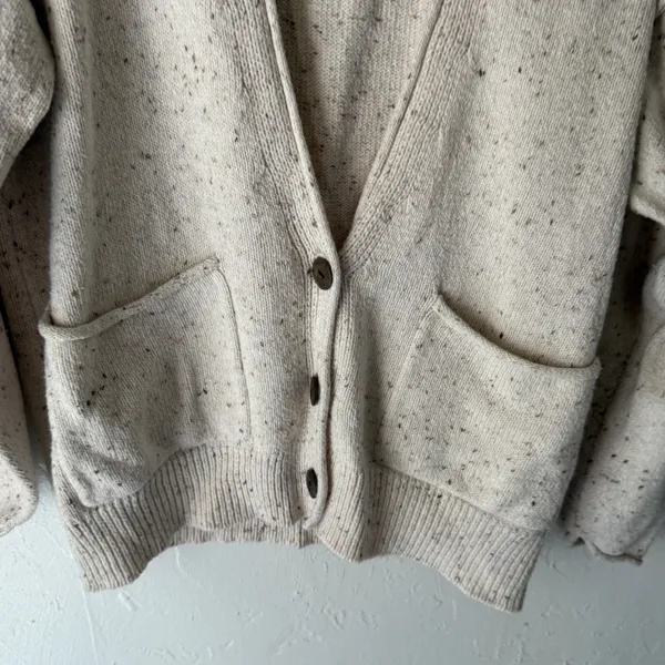 Universal Thread‎ Speckled Knit Cardigan Cream Long Sleeve Button Pockets S - Image 3
