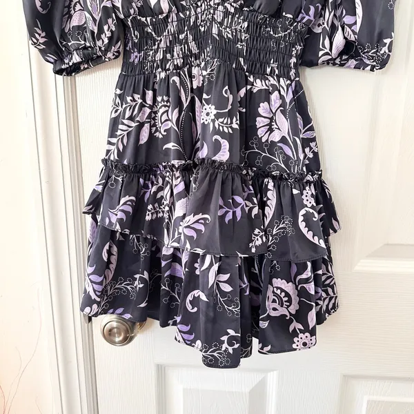 Misa Los Angeles Purple Black Lilah Mini Dress Indigo Victoria Floral Print XS - Image 9