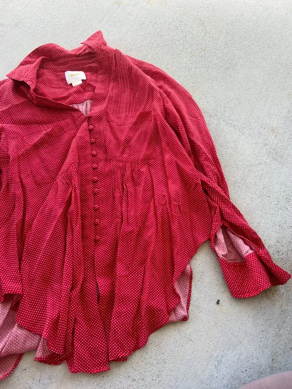 Anthropologie Maeve Matilda Polka Dot Blouse Button‎ Front Red White Size S - Image 7