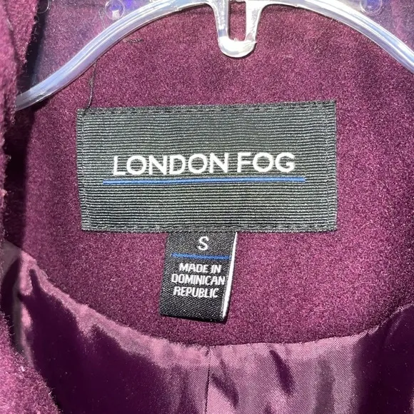 London Fog Wool Blend Peacoat Jacket Purple w/ Scarf Women’s Small - Image 3