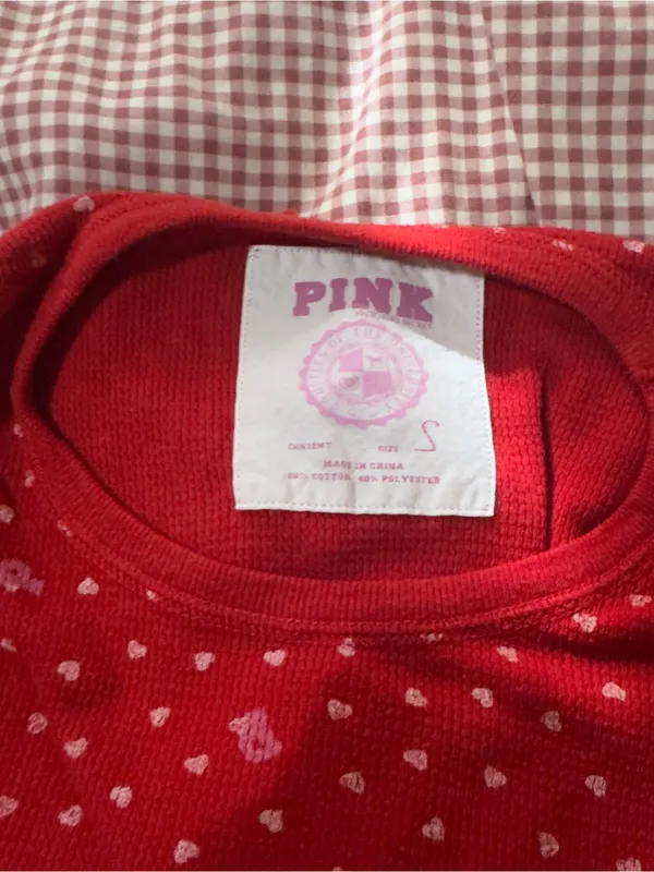 Y2K Victorias Secret Pink Red Heart-Print Long Sleeve Thermal Pajama Set - Image 3