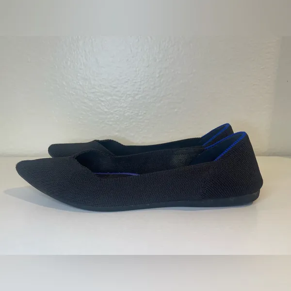 Rothy's Women’s Pointed Knit Flats in Black with‎ Blue Trim Shoes Size 7.5 - Image 3