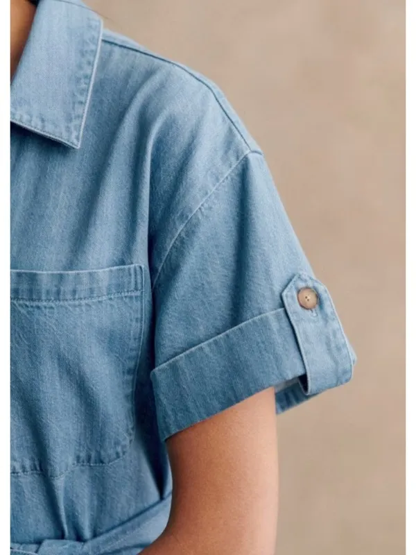 NWT Sezane Dora in Light Blue Chambray Belted Long Shirt Dress 42 / US 10 - Image 4