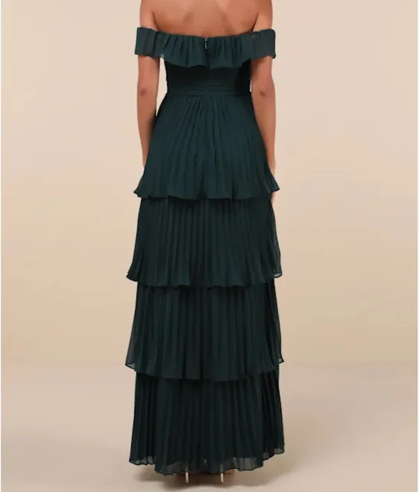 Lulus Emerald Pleated Off-the-Shoulder Maxi Dress - Image 2