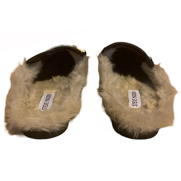 Steve Madden "Khloe” Black Leather With Faux Fur Lining Mule Slides (9) - Image 6