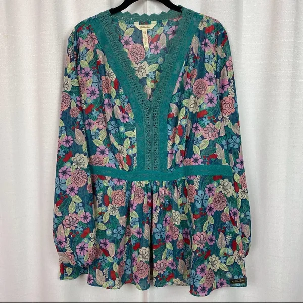 Matilda Jane Green Floral Sheer Large Kookaburra Blouse Sz.XXL - Image 4