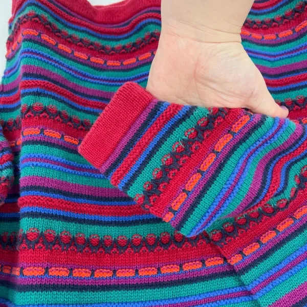 VTG 90s L.L. Bean‎ 3D Knit Sweater Medium Multicolor Stripe USA Cottage Grandma - Image 2