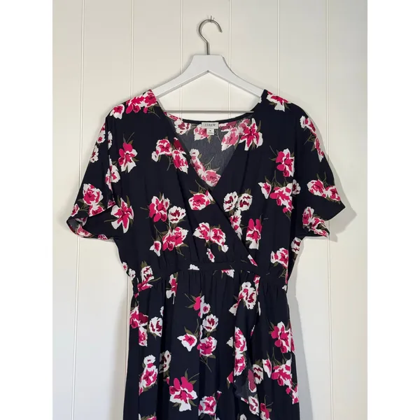 J.Crew Floral Wrap Dress Blue Pink V Neck Short Sleeve Medium - Image 5