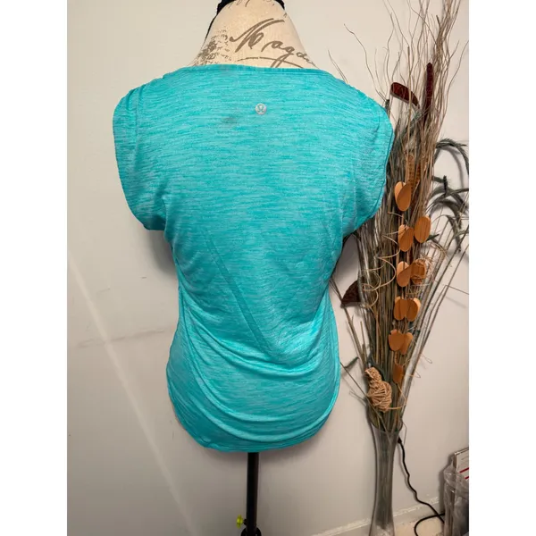 Lululemon Teal‎ Heathered V Neck Short Sleeve Athletic Top Women Size 6 - Image 3