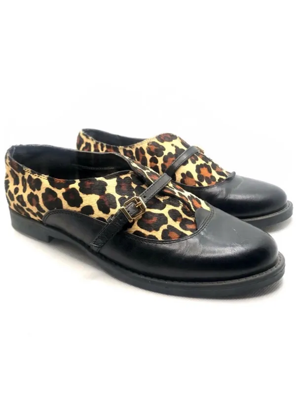 Bella Vita "Reese" Black Leather And Animal Print Fur Slip On Loafer Shoes (6) - Image 2