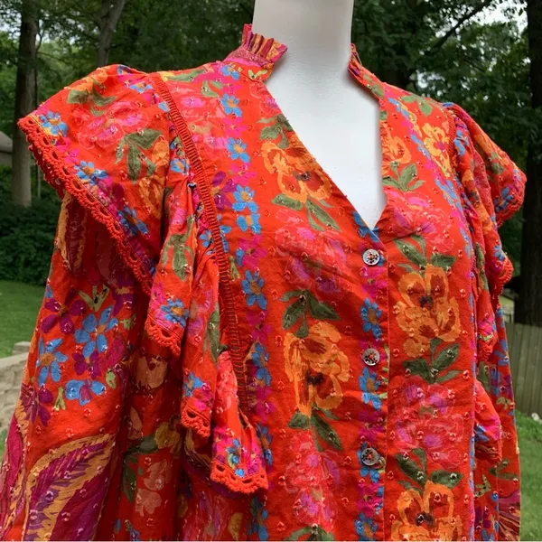 FARM Rio Red Ruffled Puff Sleeve Blouse - Image 2