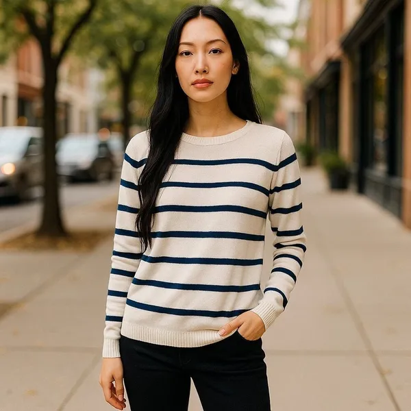 Old Navy Womens 100% Cotton Breton Stripe Sweater Cream Navy Long Sleeve‎ Size S - Image 3