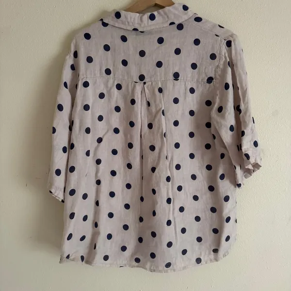 Puro Lino Italy 100% Linen Polka Dot Shirt Blouse Coastal Resort Matching Set - Image 5