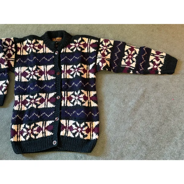 Artesanias ISHKA 100% Wool Cardigan One Size Medium Fair Isla Ecuador Made Boho - Image 10