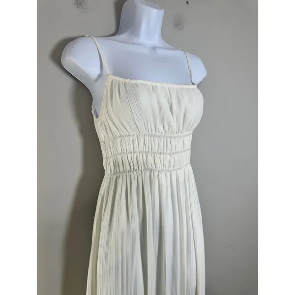 Glassons Women Cream Plisse Smocked Waist Tie Back Maxi Dress Size 6 DL257763POL - Image 4