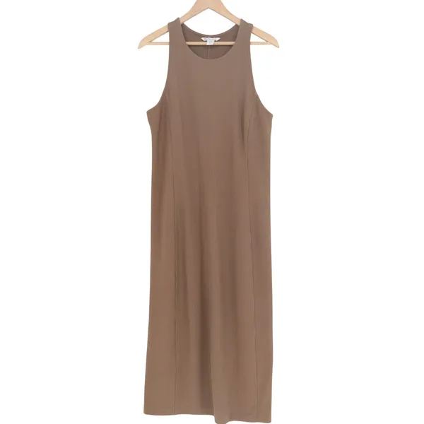 Athleta Midi Shift Dress Women Large Brown Ribbed Round Neck Sleeveless Pullover - Image 2