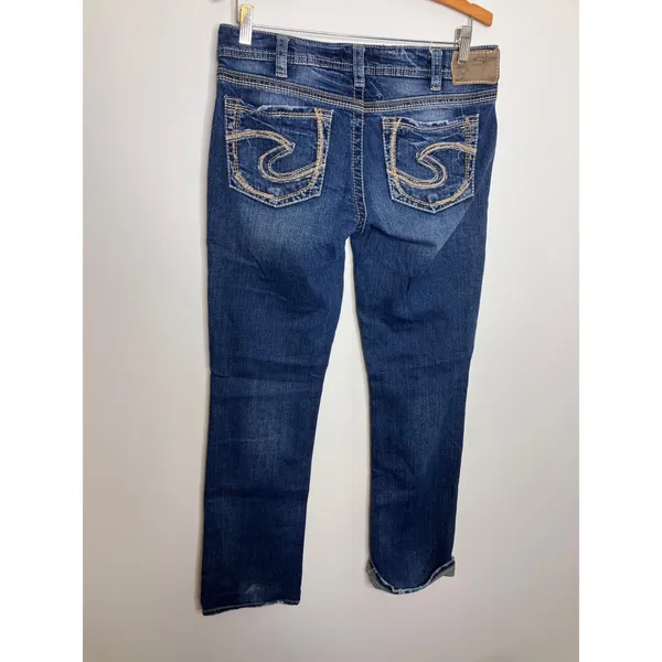 Silver Jeans Aiko Straight Leg Womens 29 Dark Wash Good Stretch Denim Distressed - Image 6