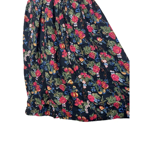 Vintage Susan Bristol Petite Floral Midi Skirt Black‎ Red Roses Grapes Size 8 - Image 3