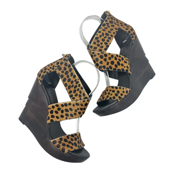 Diane von Furstenberg Opal Wedge Sandals Leopard Leather Calf Hair Brown‎ Size 8 - Image 2