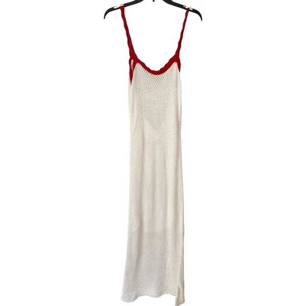 NWOT WAYF Cherry Applique Crochet Knit Maxi Dress Ivory Red Size Medium - Image 3