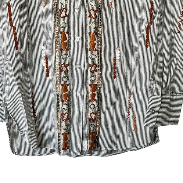 NWT Zara Collection Button down Shirt S Striped Embroidered Embellished cotton - Image 8