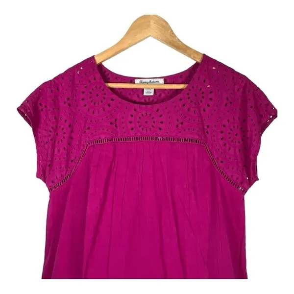 Tommy Bahama‎ Eyelet Shift Dress Womens Small Pink Linen Blend Cap Sleeve Mini - Image 5