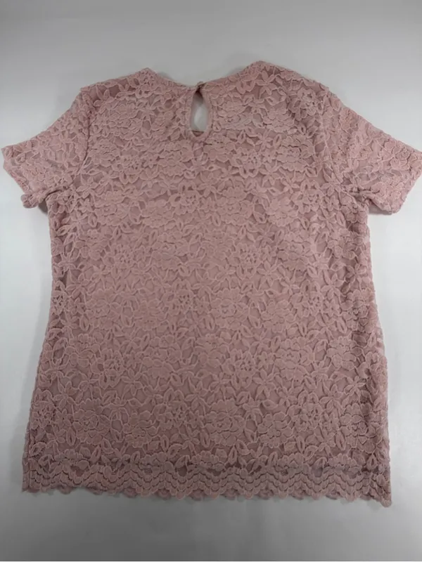 Romantic Cottagecore Blush Pink Floral Lace‎ Top Keyhole Back Medium - Image 2