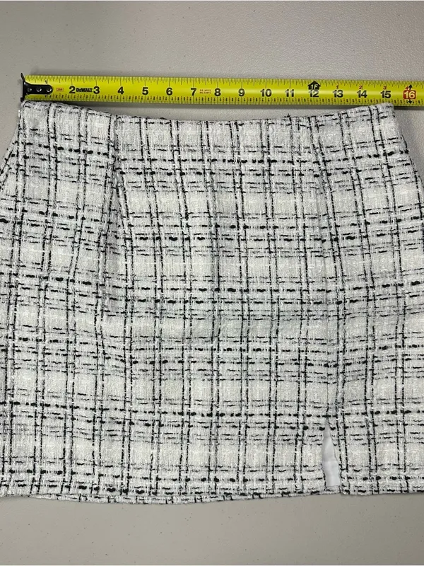 Women’s Tweed Mini Skirt Medium White Black Wool Blend Lined Career Classic NWT - Image 5