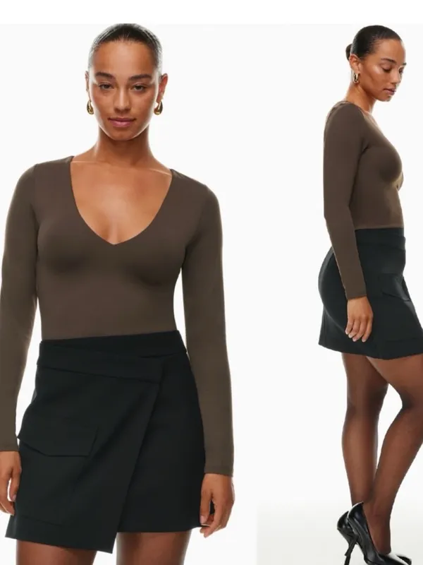 ARITZIA BABATON Contour V neck Long Sleeve Top in‎ Mocha Brown - Image 2
