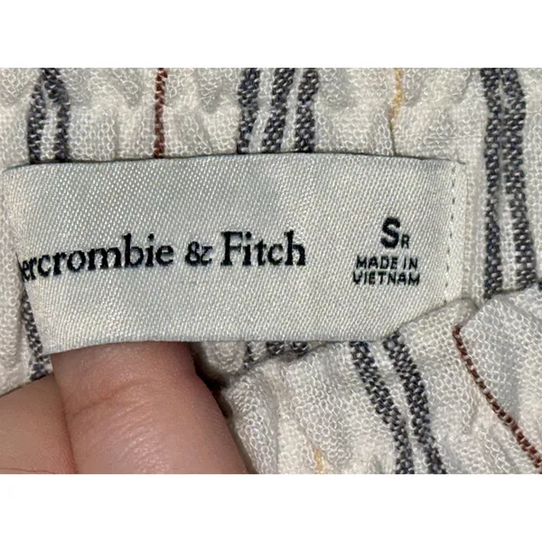 Abercrombie & Fitch Cream Navy Blue Striped Linen Wide Leg Pants Womens Size S R - Image 4