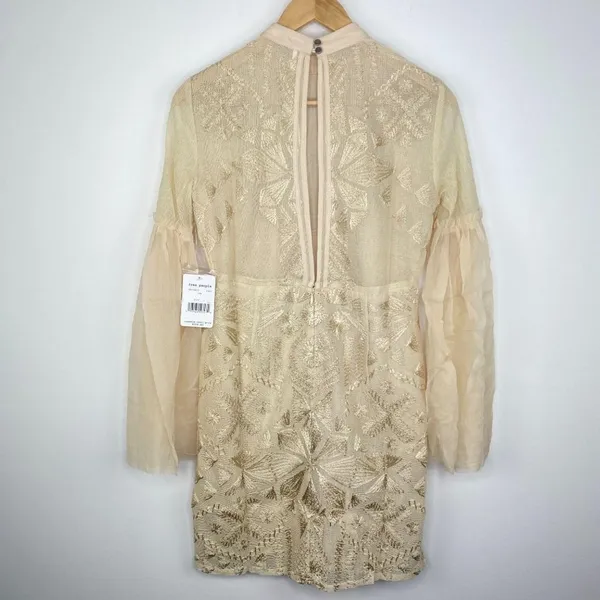 Free People Mini Boho Dress Women Size 0 Cream Embroidered Witch‎ Fairy Concert - Image 9