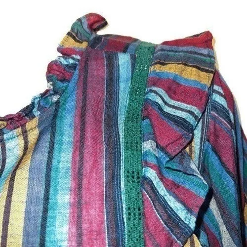 ANTHROPOLOGIE DRA LA Tabi Laurel Striped Ruffle Peplum Hem Blouse‎ NWOT M - Image 3