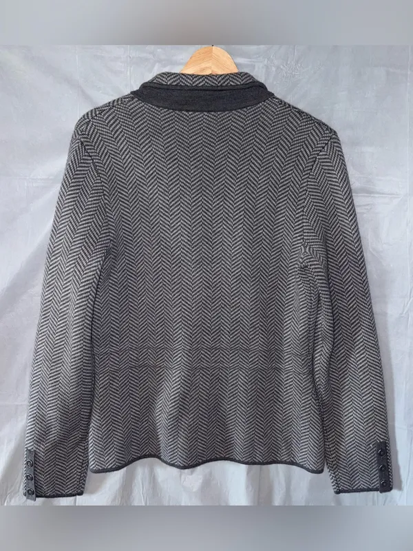 Talbots Merino Wool Sweater Jacket Womens Sz Small Gray Herringbone Office Work - Image 2