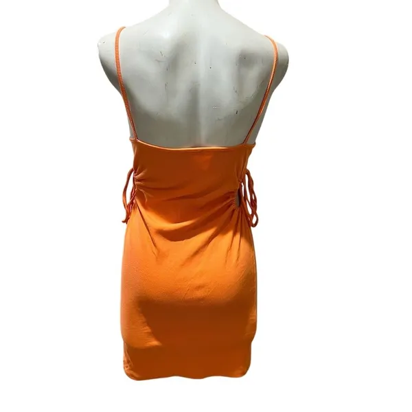 Zara Women's Orange Ribbed Mini Dress with Cutouts Size L - Image 6