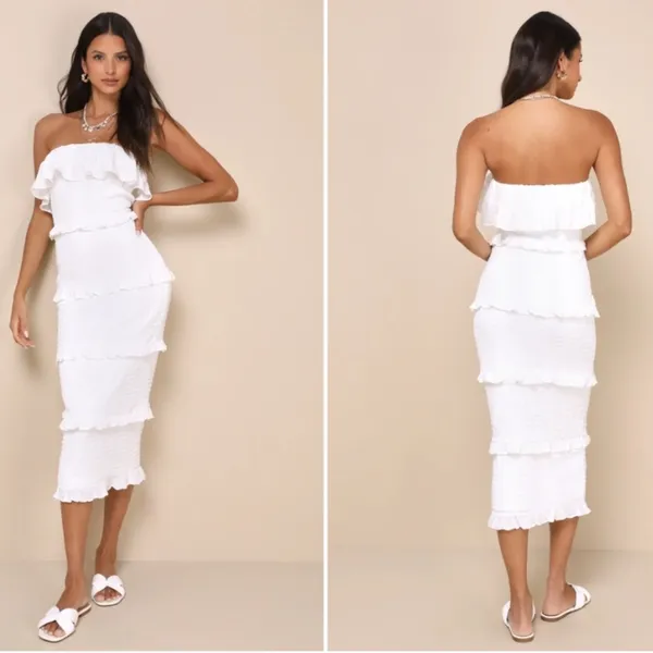 LULUS Bridal Bachelorette Engagement Bridal Shower Sexy HOneymoon Ruffles midi - Image 5